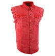 Milwaukee Leather MNG11681 Men’s Classic Red Button-Down Cut Off Frayed Sleeveless Casual Shirt
