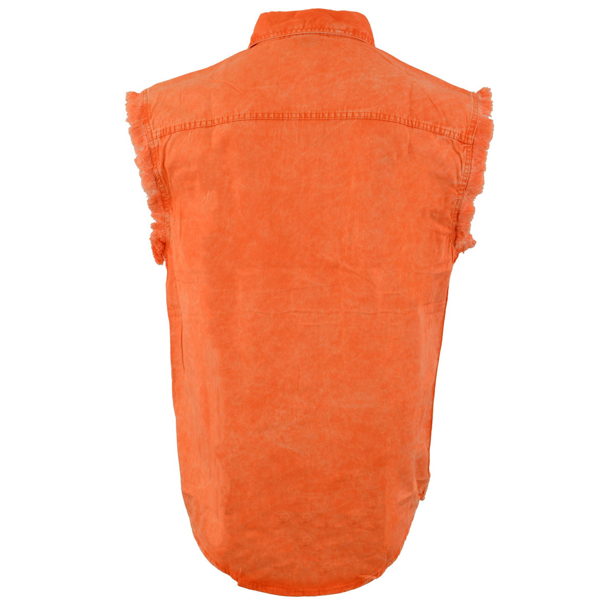 Milwaukee Leather MNG11682 Men’s Classic Orange/Beige Button-Down Cut Off Frayed Sleeveless Casual Shirt