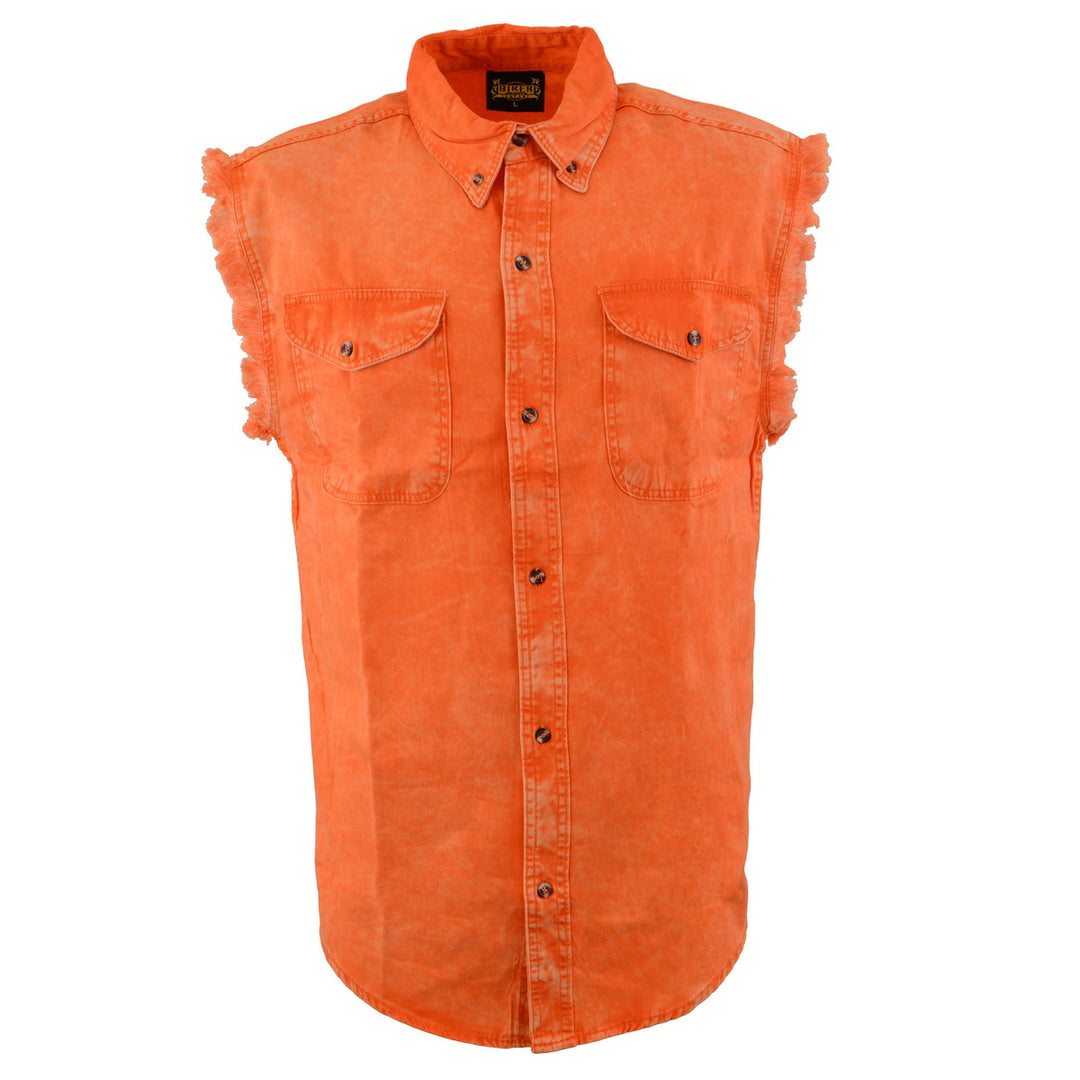 Milwaukee Leather MDM11682 Men’s Classic Orange/Beige Button-Down Cut Off Frayed Sleeveless Casual Shirt