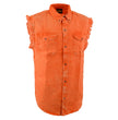 Milwaukee Leather MNG11682 Men’s Classic Orange/Beige Button-Down Cut Off Frayed Sleeveless Casual Shirt