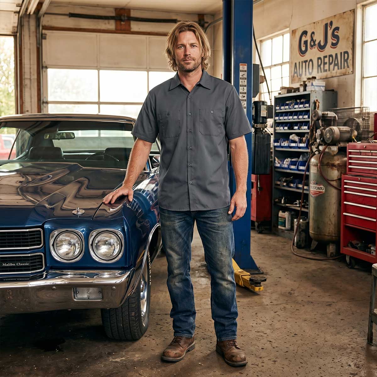 MMCC Men's Charcoal Super Duty Classic Mechanic Work Shirt - 2 Chest Pockets - Microfiber Panel - MDM11687