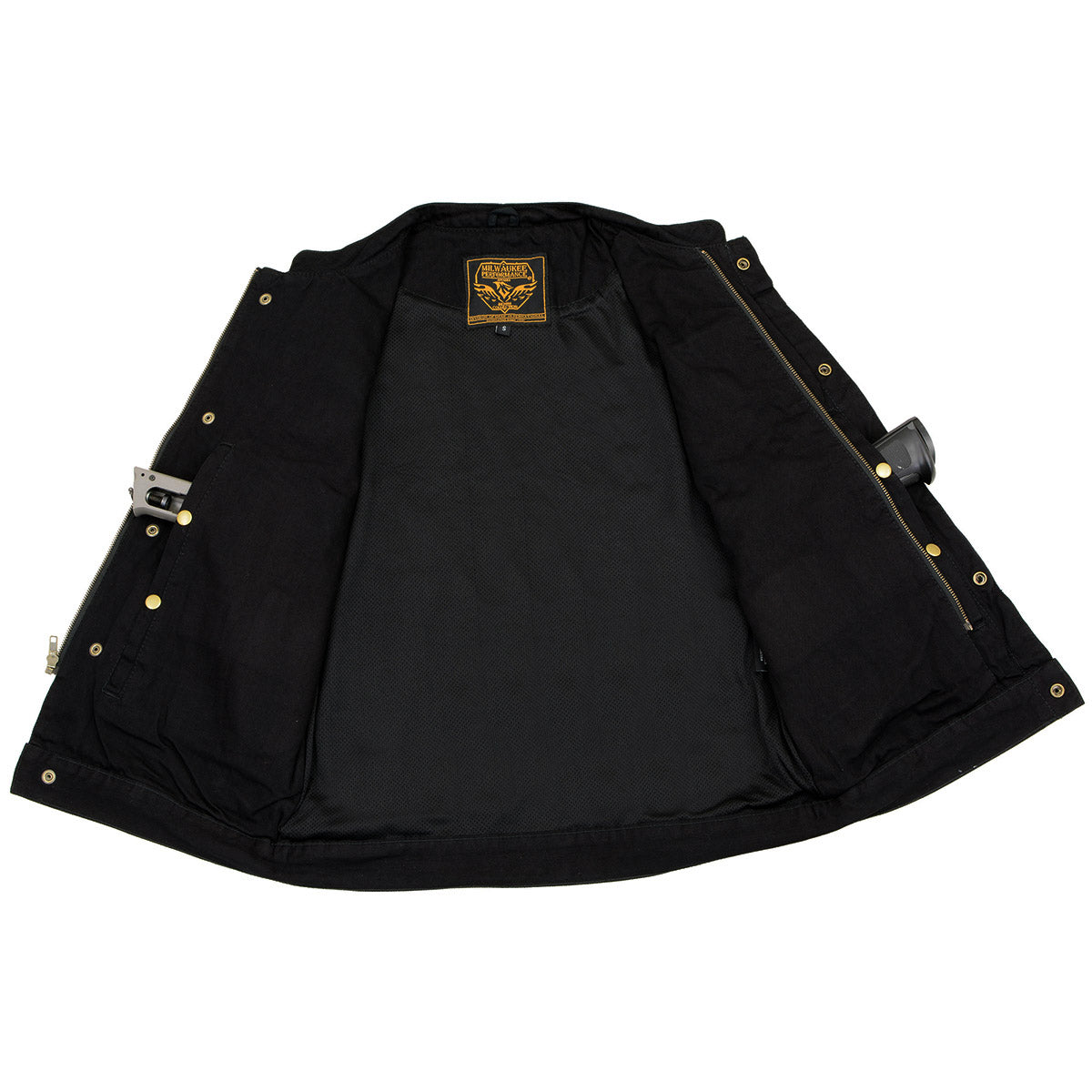 Milwaukee Leather MDM3000 Men's 'Brute' Concealed Snap Black Denim Club Style Vest w/ Hidden Zipper