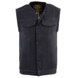 Milwaukee Leather MDM3001 Men's 'Covert' Black Denim Collarless Club Style Motorcycle Biker Vest w/ Dual Closure