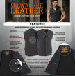 Milwaukee Leather MDM3001 Men's 'Covert' Black Denim Collarless Club Style Motorcycle Biker Vest w/ Dual Closure