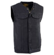 Milwaukee Leather MDM3001 Men's 'Covert' Black Denim Collarless Club Style Motorcycle Biker Vest w/ Dual Closure
