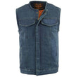 Milwaukee Leather MDM3001 Men's 'Covert' Blue Denim Collarless Club Style Motorcycle Biker Vest w/ Dual Closure