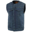 Milwaukee Leather MDM3001 Men's 'Covert' Blue Denim Collarless Club Style Motorcycle Biker Vest w/ Dual Closure