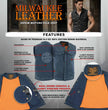 Milwaukee Leather MDM3001 Men's 'Covert' Blue Denim Collarless Club Style Motorcycle Biker Vest w/ Dual Closure