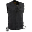 Milwaukee Leather MDM3002 Men's ‘Covert’ Black Denim Club Style Vest with Side Lace Adjustment