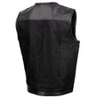Milwaukee Leather MDM3003 Men's 'Brute' Concealed Snap Black Denim and Black Leather Club Style Vest w/ Hidden Zipper