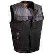 Milwaukee Leather MDM3003 Men's 'Brute' Concealed Snap Black Denim and Black Leather Club Style Vest w/ Hidden Zipper