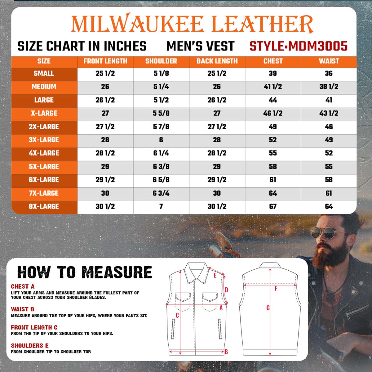 Milwaukee Leather MDM3005 Men's Brute Grey Denim w/ Black Perforated Leather Club Style Vest w/ Hidden Dual Closure