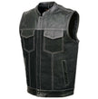 Milwaukee Leather MDM3006 Men's 'Brute' Black Denim and Black Leather Club Style Vest w/ Hidden Dual Closure