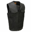 Milwaukee Leather MDM3008 Men's 'Brute' Black Perforated Leather and Denim Club Style Vest w/ Hidden Dual Closure