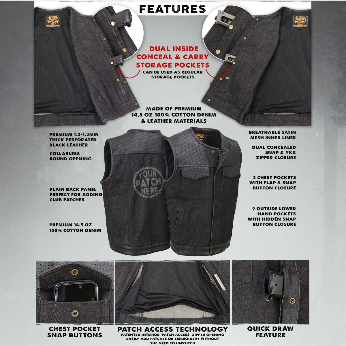 Milwaukee Leather MDM3008 Men's 'Brute' Black Perforated Leather