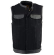 Milwaukee Leather MDM3010 Men's Black Denim Club Style Biker Vest with Leather Trim and Hidden Zipper