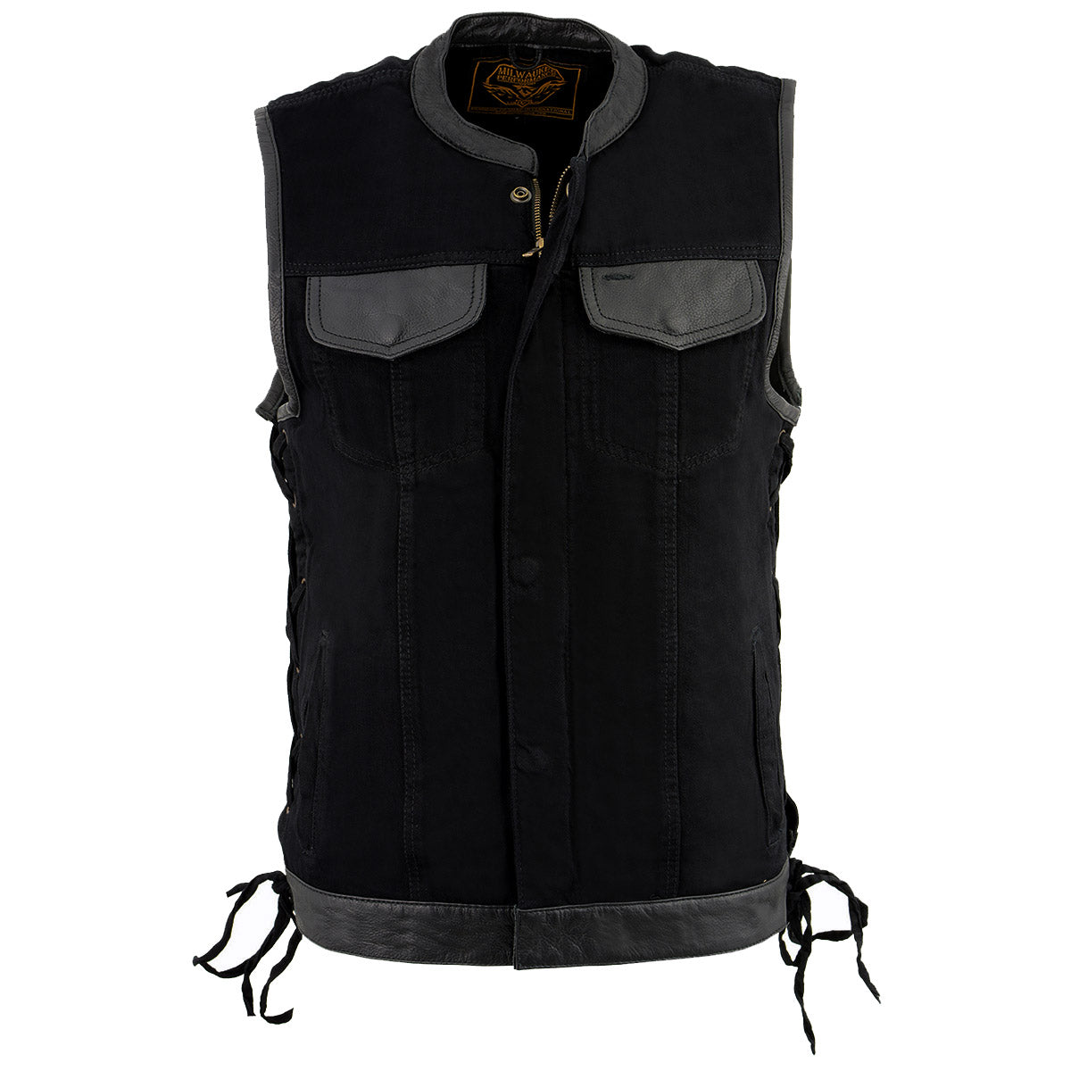 Milwaukee Leather MDM3011 Men's Black 'Hidden Zipper' Side Lace