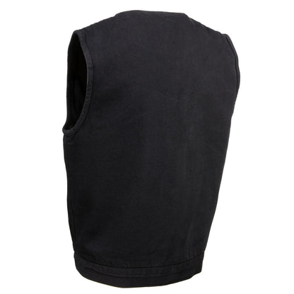 Milwaukee Leather MDM3012 Men's 'Brute' Black Denim Club Style V-Neck Motorcycle Vest w/ Dual Closure