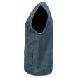 Milwaukee Leather MDM3012 Men's 'Brute' Concealed Snap Blue Denim V-Neck Club Style Vest w/ Hidden Zipper