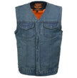 Milwaukee Leather MDM3012 Men's 'Brute' Concealed Snap Blue Denim V-Neck Club Style Vest w/ Hidden Zipper