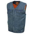 Milwaukee Leather MDM3012 Men's 'Brute' Concealed Snap Blue Denim V-Neck Club Style Vest w/ Hidden Zipper