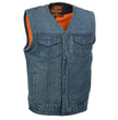 Milwaukee Leather MDM3012 Men's 'Brute' Concealed Snap Blue Denim V-Neck Club Style Vest w/ Hidden Zipper