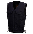 Milwaukee Leather MDM3013 Men's 'Brute' Concealed Snap Black Denim V-Neck Side Lace Club Style Vest w/Hidden Zipper