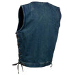 Milwaukee Leather MDM3013 Men's 'Brute' Concealed Snap Blue Denim V-Neck Side Lace Club Style Vest w/Hidden Zipper