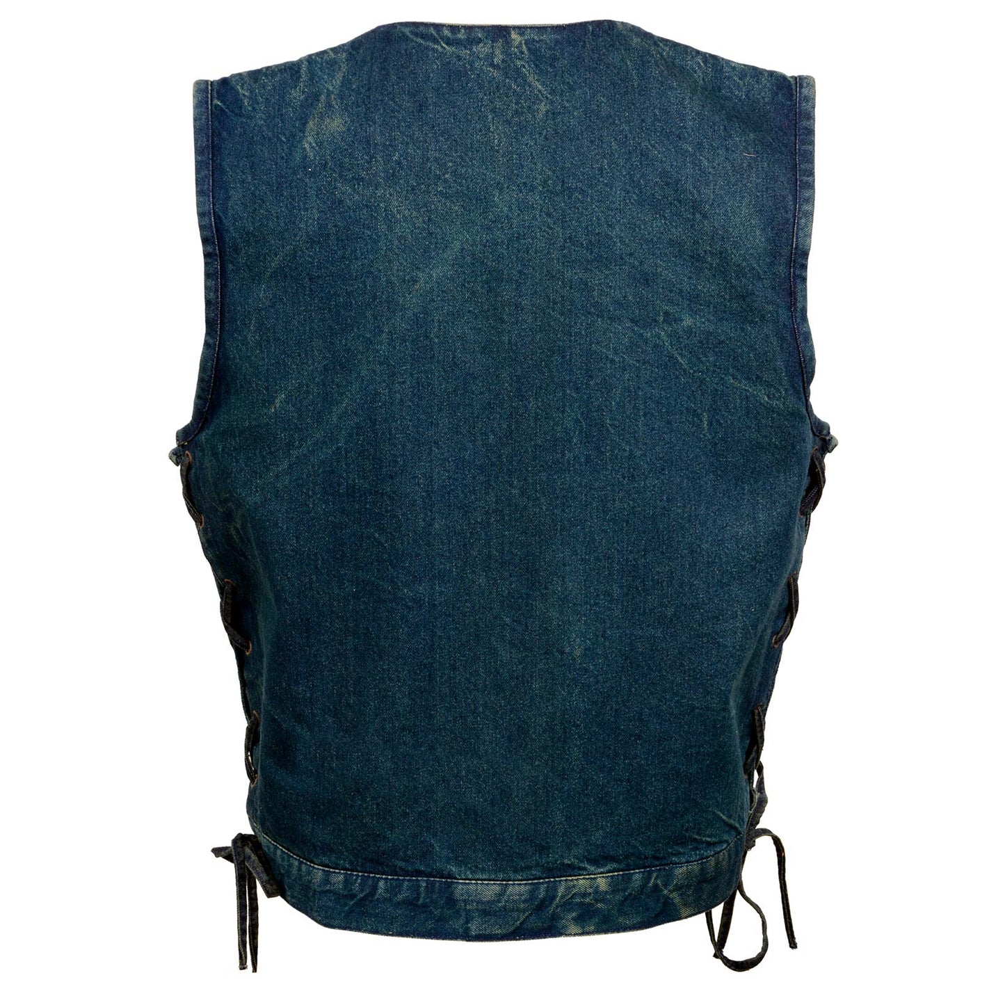 Milwaukee Leather MDM3013 Men's 'Brute' Concealed Snap Blue Denim V-Neck Side Lace Club Style Vest w/Hidden Zipper