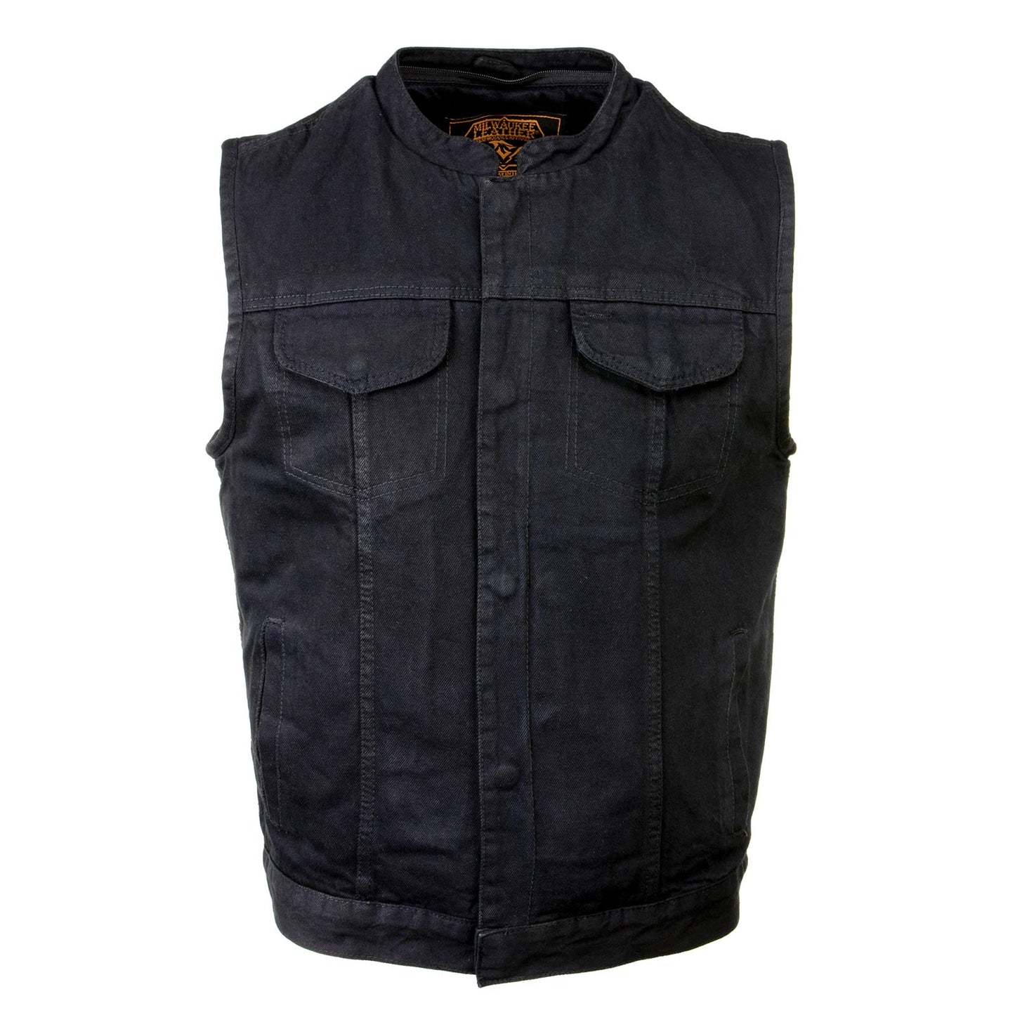 Milwaukee Leather MDM3015 Men's 'Rustic' Black Denim Motorcycle Riding Vest with Hoodie and Quick Draw Pocket