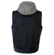 Milwaukee Leather MDM3015 Men's 'Rustic' Black Denim Motorcycle Riding Vest with Hoodie