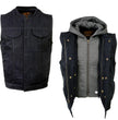Milwaukee Leather MDM3015 Men's 'Rustic' Black Denim Motorcycle Riding Vest with Hoodie
