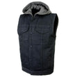 Milwaukee Leather MDM3015 Men's 'Rustic' Black Denim Motorcycle Riding Vest with Hoodie