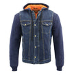 Milwaukee Leather MDM3020 Men's Blue Denim '5-in-1' Club Style Vest with Removable Hoodie