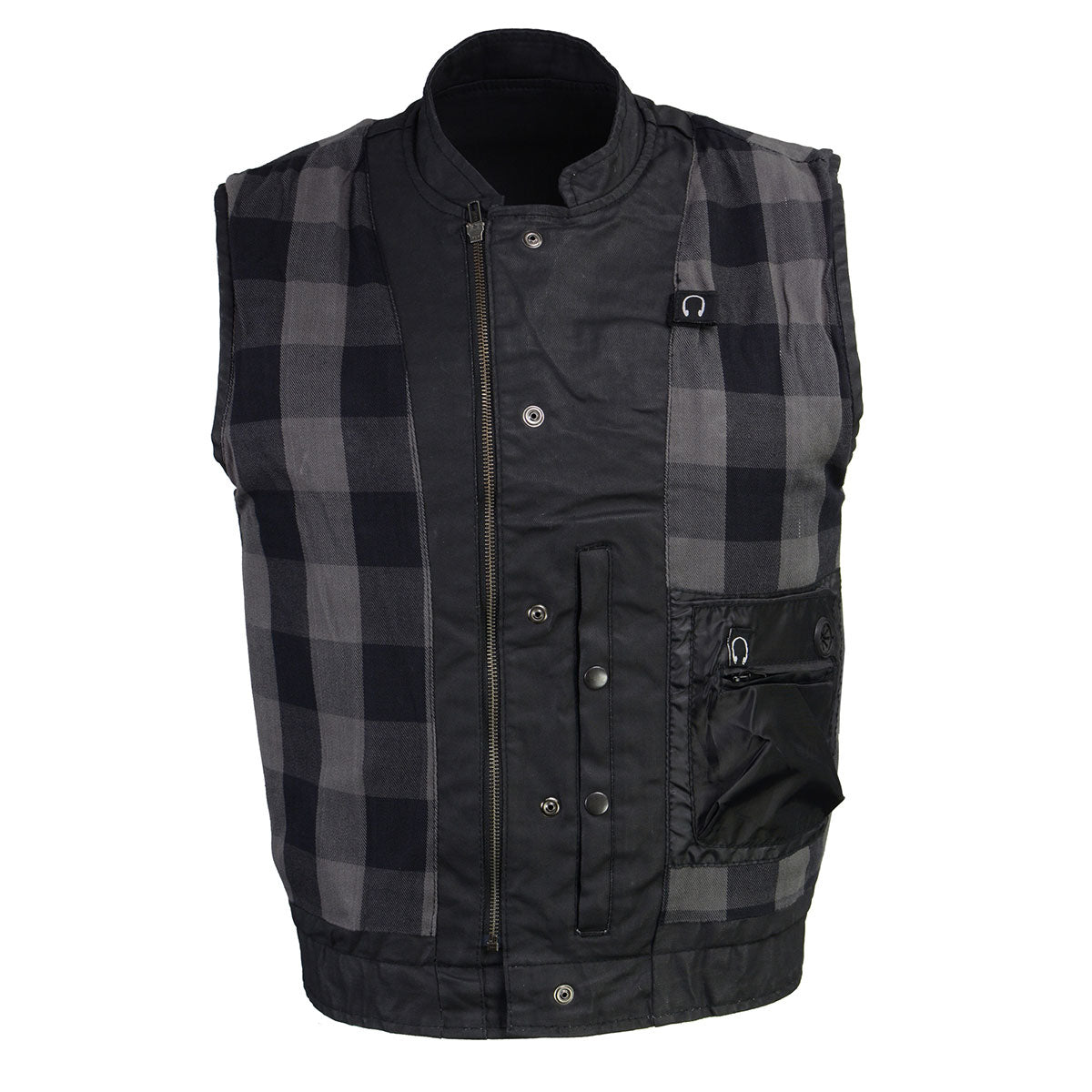 Milwaukee Leather MDM3025 Men’s Black Waxy Coated Denim Club Style Motorcycle Rider Vest w/ Shirt Collar