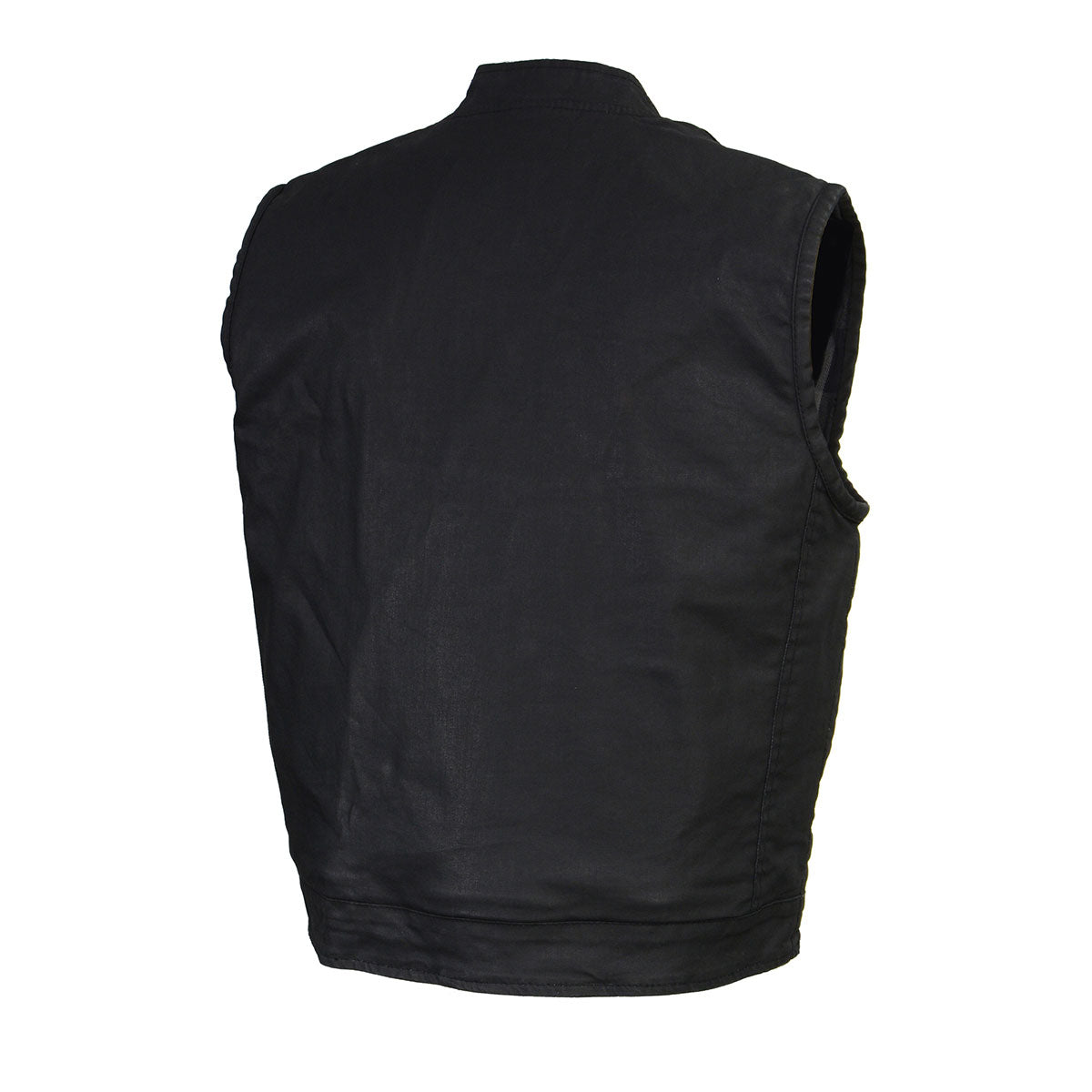 Milwaukee Leather MDM3025 Men’s Black Waxy Coated Denim Club Style Motorcycle Rider Vest w/ Shirt Collar