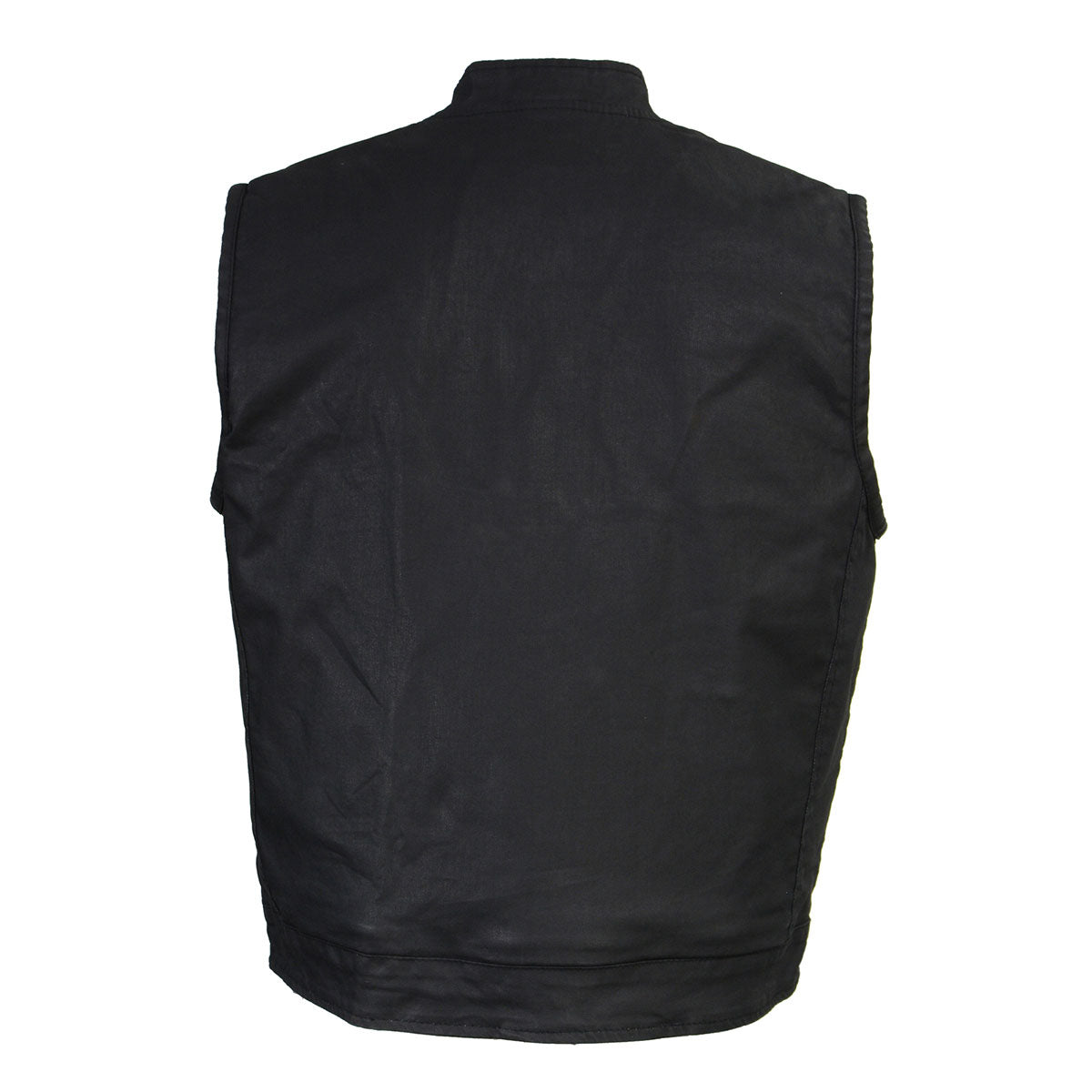 Milwaukee Leather MDM3025 Men’s Black Waxy Coated Denim Club Style Motorcycle Rider Vest w/ Shirt Collar