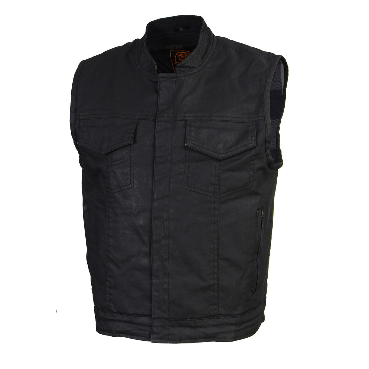 Milwaukee Leather MDM3025 Men’s Black Waxy Coated Denim Club Style Motorcycle Rider Vest w/ Shirt Collar