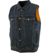 Milwaukee Leather Men's Outrider Blue Denim Motorcycle Rider Vest with Shirt Collar - MDM3080