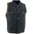 Milwaukee Leather Men's Outrider Blue Denim Motorcycle Rider Vest with Shirt Collar - MDM3080