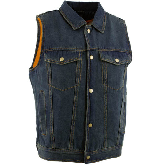 Milwaukee Leather Men's Outrider Blue Denim Motorcycle Rider Vest with Shirt Collar - MDM3080