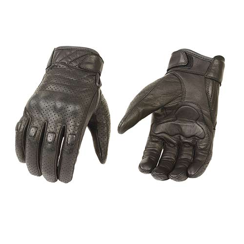 Milwaukee Leather MG7500 Men's Black Perforated Leather Gel Padded Palm Motorcycle Hand Gloves W/ 'Rubberized Hard Knuckle’ For Protection