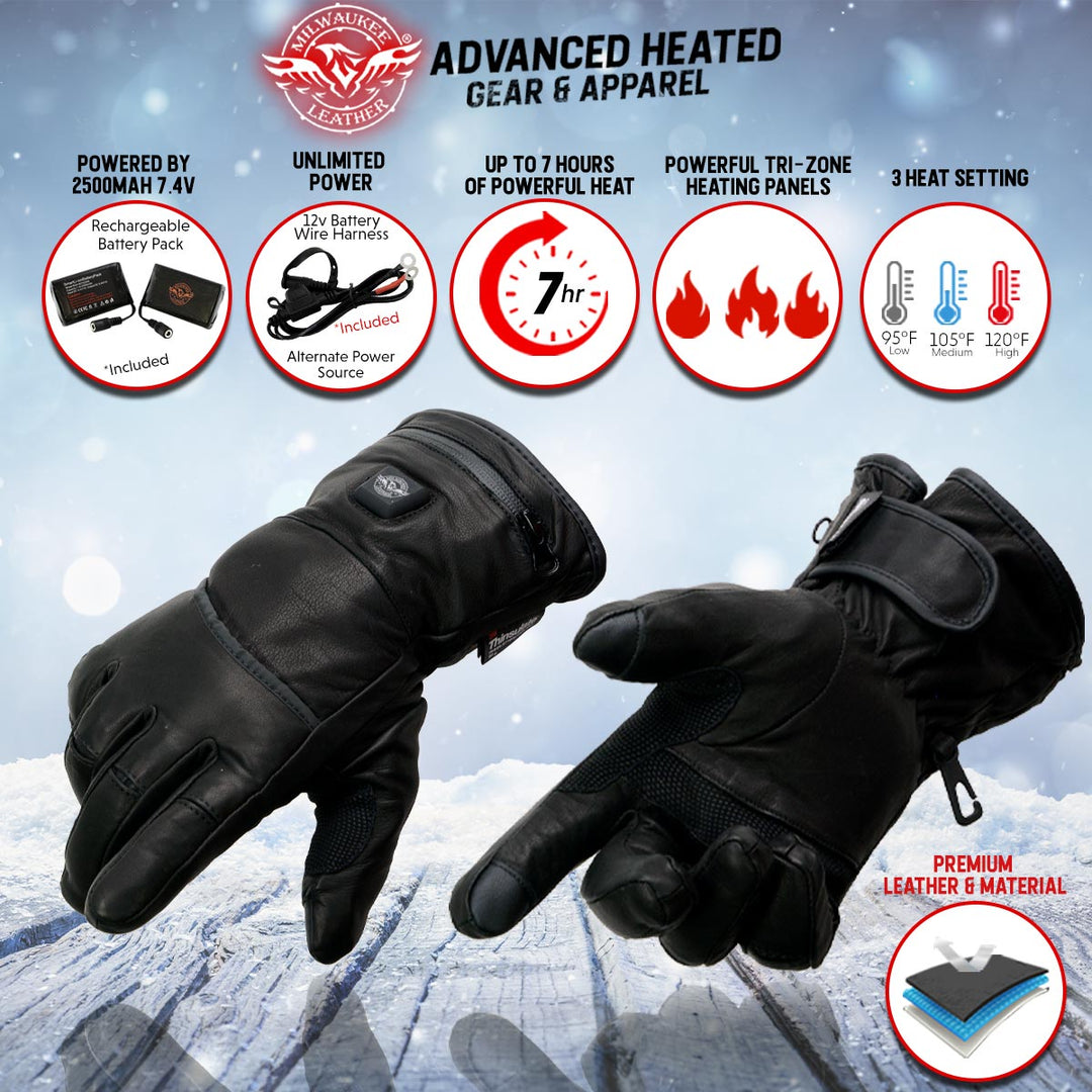 Milwaukee Leather MG7513SET Men’s Heated Winter Gloves for Motorcycle Ski Hunting/Harness Wire and i-Touch