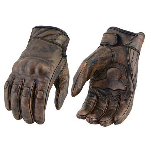 Milwaukee Leather MG7514 Men's Brown Leather with Gel Palm Motorcycle Gloves W/ Protective Knuckle