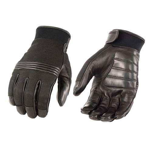 Milwaukee Leather MG7517 Men's Black Leather Mesh Gel Palm Motorcycle Hand Gloves W/ Rubberized Flex Knuckles