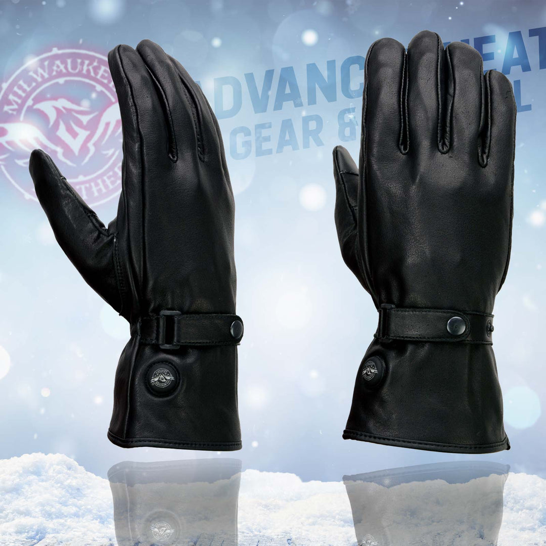 Milwaukee Leather MG7519SET Men’s Black Leather Heated Winter Gloves for Motorcycle Ski Hiking &amp; i-Touch