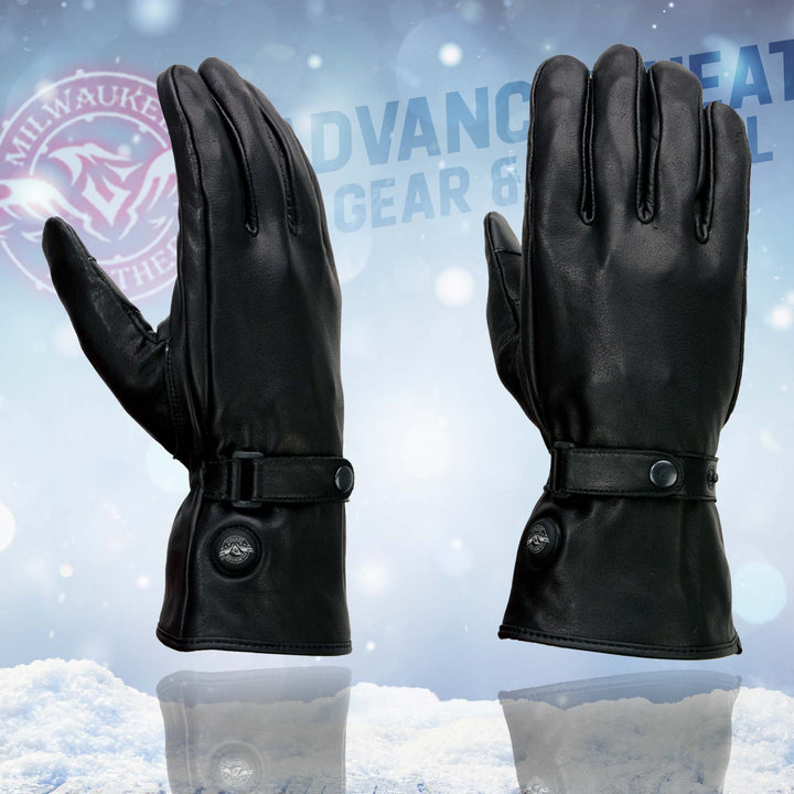 Milwaukee Leather MG7519SET Men’s Black Leather Heated Winter Gloves for Motorcycle Ski Hiking &amp; i-Touch