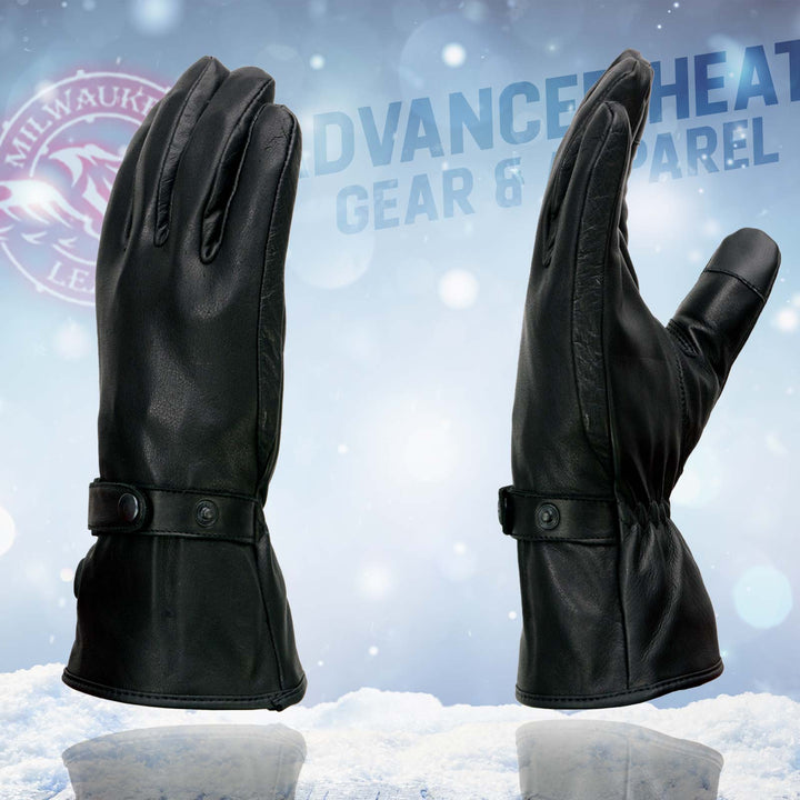 Milwaukee Leather MG7519SET Men’s Black Leather Heated Winter Gloves for Motorcycle Ski Hiking &amp; i-Touch