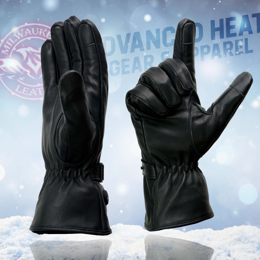 Milwaukee Leather MG7519SET Men’s Black Leather Heated Winter Gloves for Motorcycle Ski Hiking &amp; i-Touch