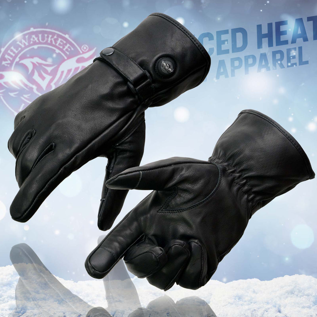 Milwaukee Leather MG7519SET Men’s Black Leather Heated Winter Gloves for Motorcycle Ski Hiking &amp; i-Touch